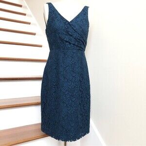 J.Crew Sara Dress in Floral Leavers Lace Size 6 Blue Surplice